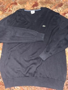 Lacoste V-Neck Sweater Men's XL 6 Long Sleeve Black Cotton - Picture 1 of 6