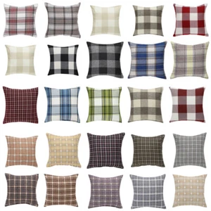 Linen Decorative Throw Pillow Cover Buffalo Checkers Plaid Farmhouse Decor  - Picture 1 of 13