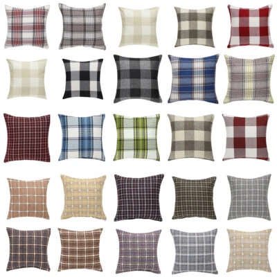 Linen Decorative Throw Pillow Cover Buffalo Checkers Plaid Farmhouse Decor  - Image 1 of 4