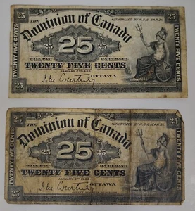 (2) 1900 Dominion Of Canada 25 Cents Banknote Lot American Bank Note Co., Ottawa - Picture 1 of 5