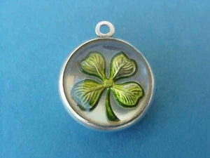 Vintage silver FOUR LEAF CLOVER SHAMROCK INTAGLIO GLASS charm REVERSE CRYSTAL - Picture 1 of 1