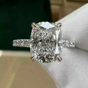 3.50Ctw Cushion Cut Lab Created Diamond Engagement Ring 14K White Gold Plated - Picture 1 of 9