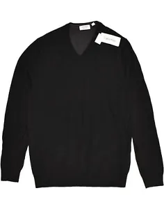 CALVIN KLEIN Womens V-Neck Jumper Sweater UK 16 Large Black Merino Wool AQ16 - Picture 1 of 3