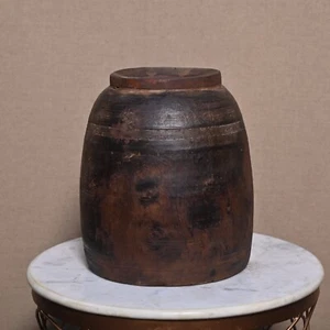 Vintage Wooden Himachal Pot Wood Water Dispenser wood Storage Pot 11x11x12 Inch - Picture 1 of 7