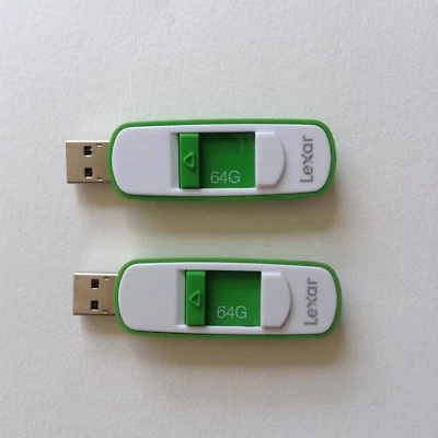 LEXAR White/Green JumpDrive S75 USB 3.0 Flash Drive, 64GB (x2) - Image 1 of 2
