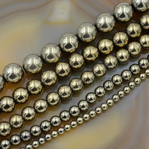 Natürlicher Pyrit Hämatit Runde Edelstein Perlen 15,5" 2 mm 3 mm 4 mm 6 mm 8 mm 10 mm 12 mm - Bild 1 von 8