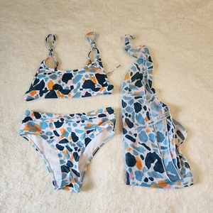 3 PC Shein Women's Size Small Bikini Set Top, Bottom & Cover Up Scarf Blue EUC - Picture 1 of 14