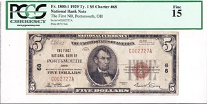 $5 1929 T1 National PORTSMOUTH Ohio OH ๐บ๐ธ PCGS 15 Fine! ๐บ๐ธ - Picture 1 of 2