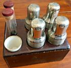 FANTASTIC ANTIQUE APOTHECARY BOTTLES IN WOODEN STAND WITH STRAINER & TEST TUBES