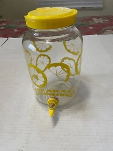 Vintage Yellow Sun Tea Lemonade Juice Punch Water Glass Jar Pitcher W/ Lid - Picture 1 of 8