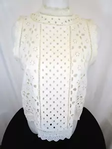 James Coviello Ivory Sleeveless Eyelet Lace Mock Neck Top Women Sz M - Picture 1 of 9
