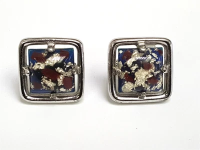 VINTAGE 60's SILVERTONE CONFETTI LUCITE w/ FLAKES HICKOK CUFFLINKS - Image 1 of 4