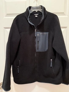 Eddie Bauer Fleecejacke Herren Large schwarz durchgehender Reißverschluss vorne grau Akzent - Bild 1 von 5