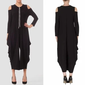 Joseph Ribkoff Sz 10 Jumpsuit Romper Cutout Sleeves Ruffled Blouson Cropped Leg - Picture 1 of 13