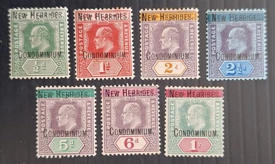RARE 1908- New Hebrides lot of KEVII Fiji Postage stamps w O/Ps Mint - Изображение 1 из 2