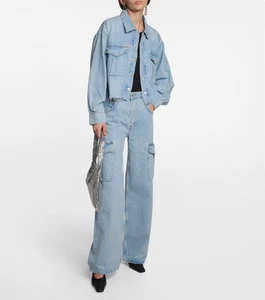 Pantalones de mezclilla Agolde Minka tiro alto cargo pierna ancha mezcla de algodón azul lavado 26 - Imagen 1 de 15