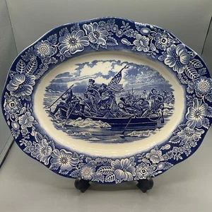 Liberty Blue Staffordshire 13,75" Washington Crossing The Delaware Platte - Bild 1 von 6