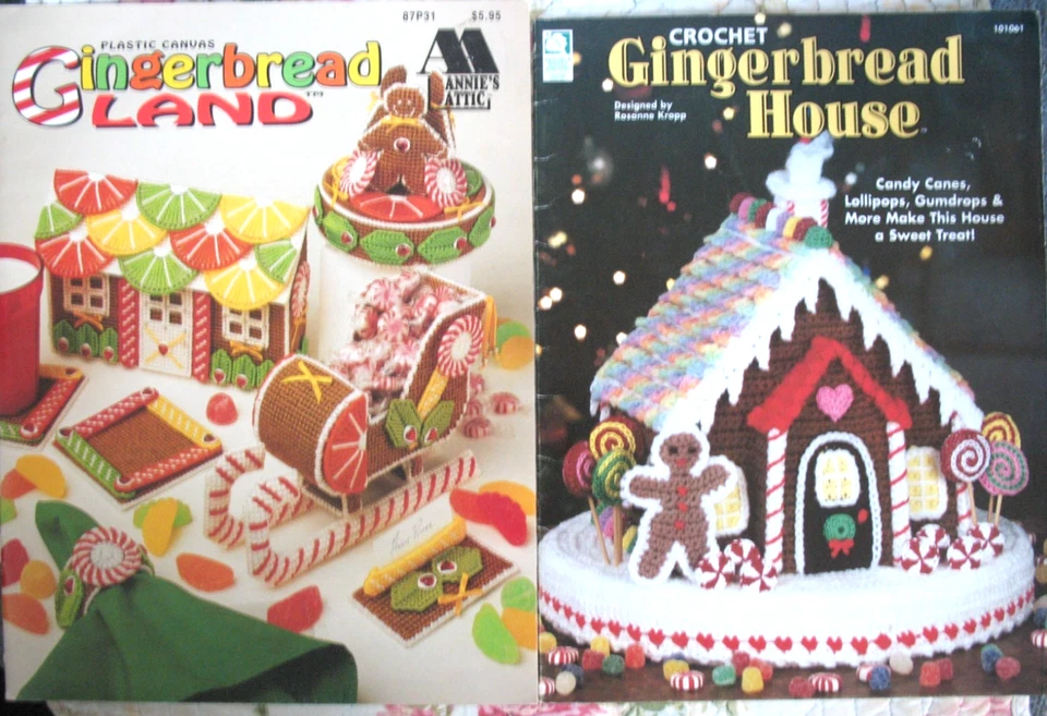 2 Gingerbread Project Books Plastic canvas & Crochet House - Image 1 of 4