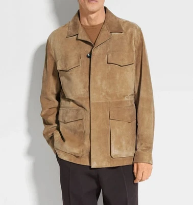 Tan Field Leather Jacket for Men Real Suede Leather Custom Size S M L XXL 3XL - Image 1 of 4