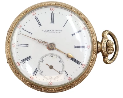 Reloj Bolsillo J Wiss & Sons Newark NJ 1939 Lleno de Oro 10K, No Funciona Foto 1 de 4