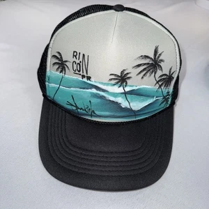 Signierte handbemalte Truckermütze Rincón Puerto Rico Druckknopflasche Surf Strand Palme Kappe - Bild 1 von 13