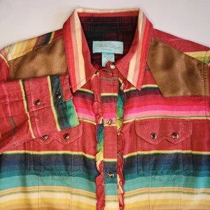 Tasha Polizzi Colt 44 Valley Serape Pearl Snap Western Rüschen Shirt Damen Medium - Bild 1 von 10