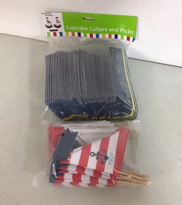 Cupcake Collars & Picks It’s a Boy Nautical Theme 100 Pieces New - Image 1 of 4