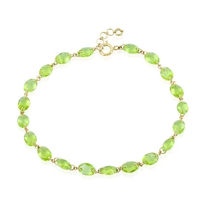 August Birthstone Drilled Oval Peridot Bracelet 14K Solid Gold Delicate Bracelet - Image 1 of 4