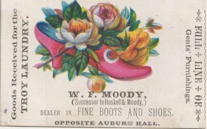 1800s Victorian Trade Card Troy Laundry Ticket W.F. Moodys Gents Furnishings - Picture 1 of 2
