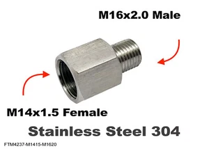 M14x1.5 Female to M16x2.0 Male Stainless Sensor Adaptor Fittings Conversion - Picture 1 of 6