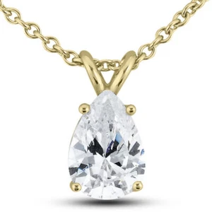 Diamond Solitaire Pendant Natural Pear Cut Treated 14K Yellow Gold D VS2 0.92 CT - Picture 1 of 5