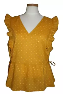 Madewell Ruffle Top In Polka Dot Size XL Peplum Sleeveless Yellow Side Tie - Picture 1 of 10