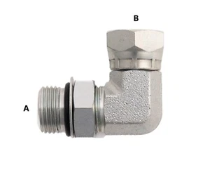 Male O-Ring to F Pipe Swivel 90 - 7/8-14 A, 1/2-14 B - Picture 1 of 6