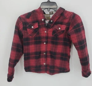 Roper Shirt Jacket Shacket Girls Medium 7-8 Red Black Check Lined Hooded - Picture 1 of 7