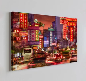 Bangkok Chinatown City Lights Canvas Print Wall Art, Home Decor Wall Hanging - Picture 1 of 10