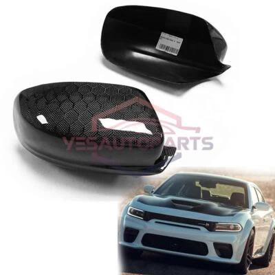 Tapa de cubierta de espejo retrovisor lateral de fibra de carbono real de panal para Dodge Charger 2011-2023 Foto 1 de 4