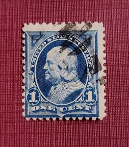 Lot 16. USA 1895 Benjamin Franklin 1 Cent Stamp Blue #264 Used VF - Picture 1 of 2
