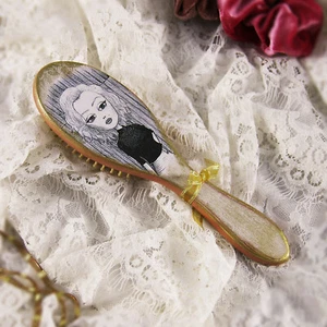 Wooden Hair Brush Handmade Geisha Decoupage Wood Asian Japanese Comb Bamboo - Picture 1 of 8