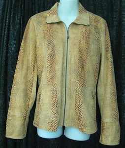 DIALOGUE JACKET FAUX CROCADILE GOLDEN BEIGE SZ M 100% POLYAMIDE - Picture 1 of 5