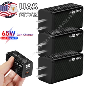 65W GaN Wall Charger 2 Port USB Type C Fast Charge PD QC3.0 Adapter 1-3Pack LOT - Picture 1 of 11