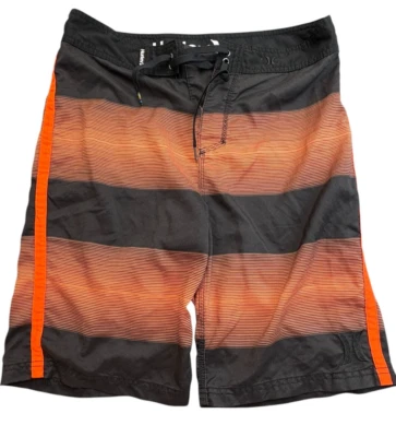 Hurley Phantom Swim Trunks Men's Size 32 Black and Orange Striped Shorts - Изображение 1 из 4