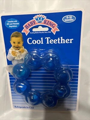 Anillo mordedor Baby King azul relleno de agua 0-18 meses juguete calmante para masticar sin BPA Foto 1 de 4