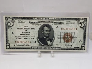 Fr.1850-A 1929 Boston $5 Federal Reserve Bank Note XF Condition - Picture 1 of 6