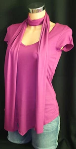 Damen T-Shirt+Schal Set kurzarm uni pink/beere 34 (XS) NEU - Bild 1 von 7