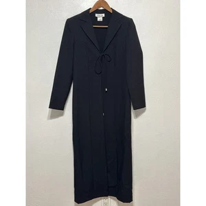 VTG Lisa Jo Maxi Open Lightweight Tie Jacket Overcoat 7/8 Black City Whimsigoth - Picture 1 of 12