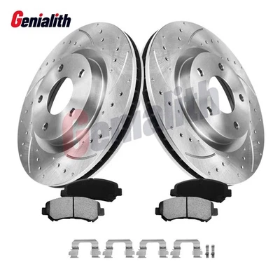 Front DRILLED Brake Rotors + Brake Pads Kit for 2008 - 2012 2013 Nissan Rogue - Imagem 1 de 4