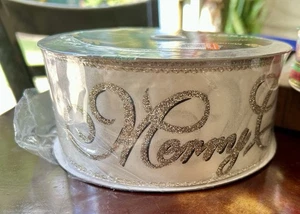 50 Yd. GOLD GLITTER WIRE EDGE HOLIDAY RIBBON  1 1/2" Wide MERRY CHRISTMAS - Picture 1 of 4