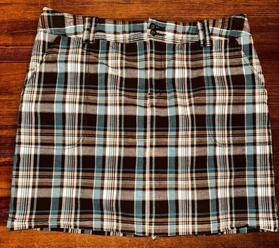 Falda corta de golf St. John's Bay a cuadros para mujer talla 14 elástica frente plano marrón verde azulado Foto 1 de 4