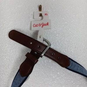 Cat & Jack Belt XL Blue Chambray Brown NWT Silver Buckle Boys - Picture 1 of 9