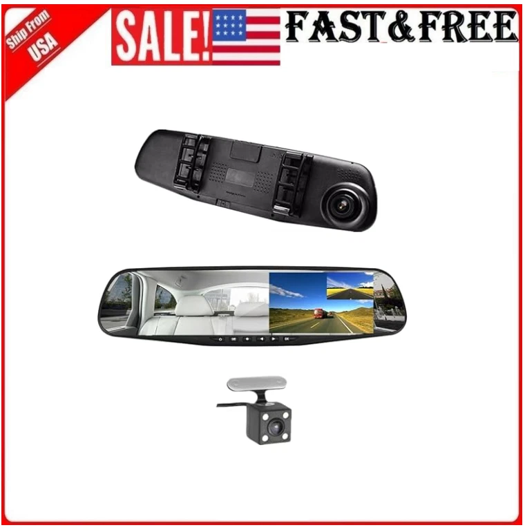 4.3 Inch Car DVR Rear View Mirror Video Recorder Dual Lens Cam Night 1080p 720p